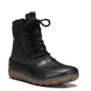 Bogs Women's Leather Upper Waterproof Casual Boots Lace-Up Black Size 9